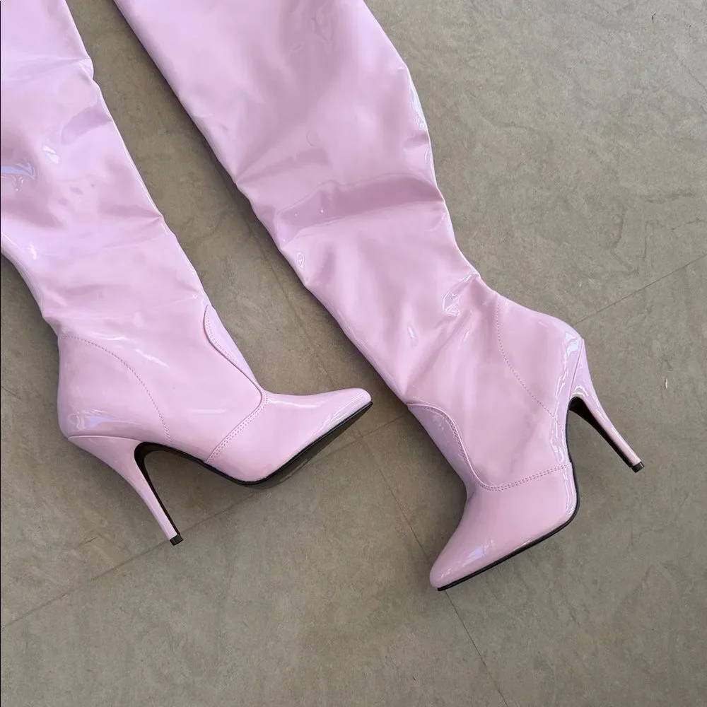Pleaser Light Pink Over-the-Knee Boots